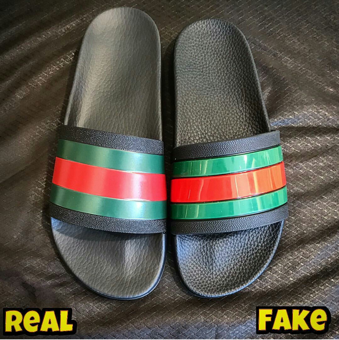 fake vs real gucci slides
